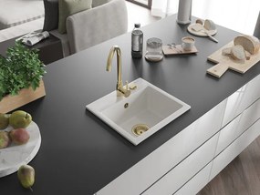 Mexen Milo lava-louça de granito de 1 compartimento 435 x 410 mm, branco, sifão dourado - 6505441000-20-G