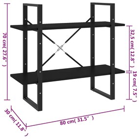 Estante com 2 prateleiras 80x30x70 cm derivados madeira preto