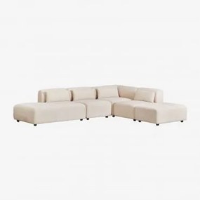 Sofá Modular De Canto Em 4 Peças Com Chaise Longue À Esquerda E Puff Fogler Linho Veludo Bege Linho - Sklum