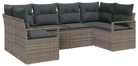 Sofá de Jardim 6 Peças com Almofadas Cinzas em Rattan