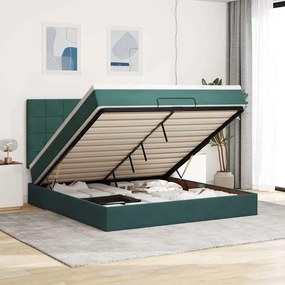 Estrutura de cama otomana com colchão verde escuro veludo