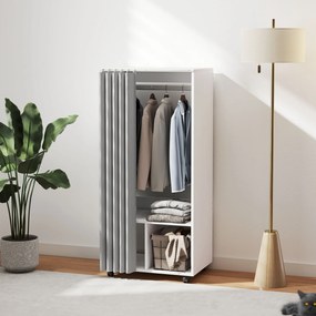 Guarda roupa pequeno de arrumação móvel com cortina 60 x 40 x 128 cm, varão para pendurar roupa, branco