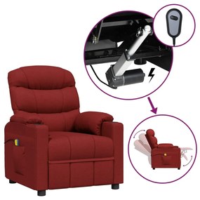 vidaXL Poltrona de massagens elétrica reclinável tecido vermelho tinto