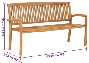 Banco de jardim empilhável c/ almofadão 159 cm teca maciça
