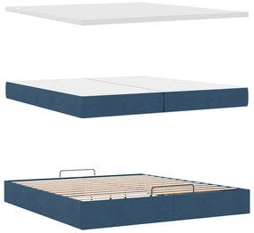 Estrutura de cama otomana com colchão 200x200 cm tecido azul