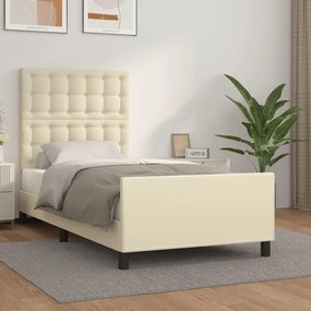 vidaXL Estrutura de cama c/ cabeceira couro artificial 90x200 cm creme