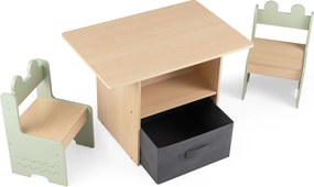Conjunto de mesa e 2 cadeiras infantis, mesa de atividades com gavetas, tecido, dobrável, compartimentos de arrumação para crianças a partir dos 3 ano