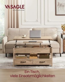 Mesa de centro com altura ajustável 50 x 100 x 49,1 cm/64,1 cm, gavetas e compartimentos castanho camelo