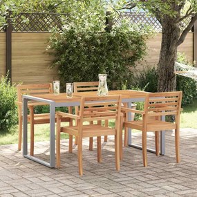 Mesa de Jantar Externa vidaXL Cinza 160x80x75 cm Aço e Madeira Sólida