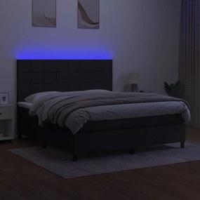 Cama box spring c/ colchão e LED 180x200 cm tecido preto