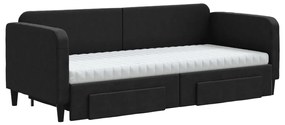 Sofá-cama com gavetão e gavetas 80x200 cm tecido preto