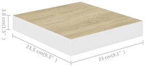 Prateleiras de parede 2 pcs 23x23,5x3,8cm MDF carvalho e branco