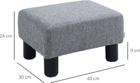 Pufe, apoio para os pés, banco baixo em tecido de linho, capacidade de carga de 110 kg, 40 x 30 x 24 cm, cinzento