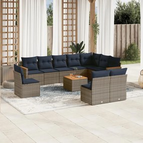 vidaXL 11 pcs conjunto sofás de jardim c/ almofadões vime PE cinzento