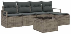 Conjunto de Sofá de Jardim de 5 Peças com Almofadas Pretas em Rattan S