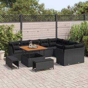 Conjunto de Sofá de Jardim vidaXL de 12 Peças com Almofadas Preto Ratt