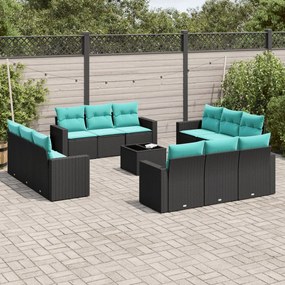 vidaXL 13 pcs conjunto de sofás de jardim com almofadões vime PE preto