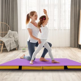 Colchão de ginástica dobrável 122 cm x 122 cm x 10 cm com capa de couro artificial e alças de transporte roxo