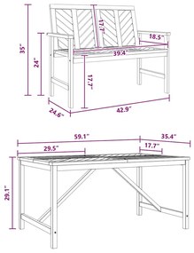 Conjunto de Jantar de Jardim 3 Peças Madeira Sólida Acácia
