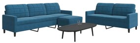 3 pcs conjunto de sofás com almofadões veludo azul