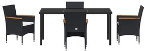 Conjunto de Jantar de Jardim 5 Peças Preto Rattan Poliéster