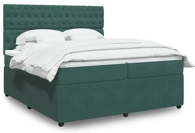 Cama com molas/colchão 200x200 cm veludo verde-escuro