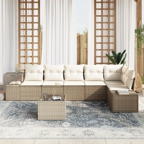 Conjunto de Sofá de Jardim de 7 Peças com Almofadas Bege Vime
