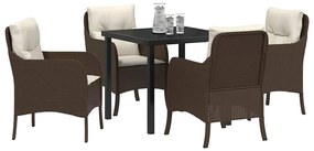 Conjunto de Jantar de Jardim de 5 Peças com Almofadas Castanho Vime Po