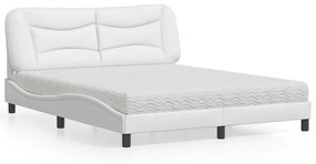 Cama com colchão 160x200 cm couro artificial branco