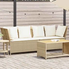 vidaXL Sofá de jardim com almofadões vime PE bege
