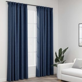 321181 vidaXL Cortinas opacas aspeto linho com ganchos 2 pcs 140x225 cm azul