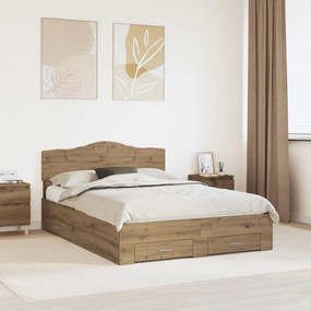 vidaXL Estrutura da Cama com cabeceira Carvalho Artesanal 140 x 190 cm