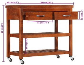 Carrinho de cozinha 100x48x89 cm madeira de acácia maciça