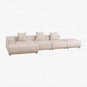 Sofá Modular Chaise Longue De Canto Esquerdo De 3 Peças Com Puff (↔︎390 Cm) Bruna Bombazina Crema Linho - Sklum