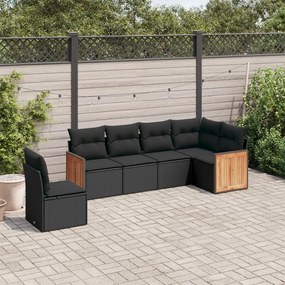 6 pcs conjunto sofás de jardim c/ almofadões vime PE preto