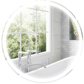 Espelho de Casa de Banho com Luzes LED Ajustáveis Ø60 cm com Função de Memória Anti-embaciamento e Interrutor Tátil Prata