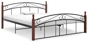 Estrutura de cama 160x200cm metal/madeira carvalho maciça preto