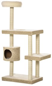 PawHut Árvore para Gatos Grandes de 135cm com Caverna Múltiplas Plataformas e Postes Arranhadores de Sisal 60×40×135cm Bege