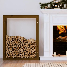 vidaXL Suporte para lenha 80x25x100 cm pinho maciço castanho mel