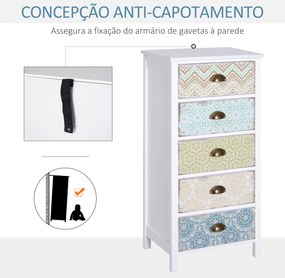 Cómoda de Dormitório Moderna Cómoda de Madeira com 5 Gavetas com Difer