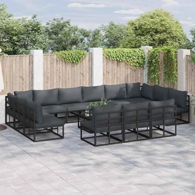 vidaXL Conjunto de Sofá de Jardim com almofada 13 pcs Preto Alumínio