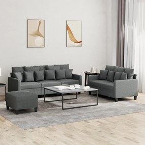 3201673 vidaXL 3 pcs conjunto de sofás com almofadões tecido cinzento-escuro