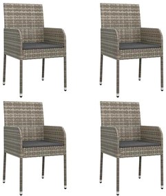 5 pcs conjunto de jantar p/ jardim c/ almofadões vime PE cinza