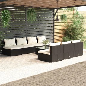 vidaXL 8 pcs conjunto lounge de jardim c/ almofadões vime PE preto