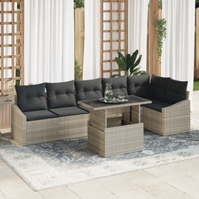 Conjunto de Sofá de Jardim de 7 Peças com Almofadas Cinza Claro de Vim