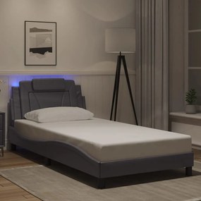 vidaXL Estrutura de cama c/ luzes LED 100x200cm couro artificial cinza