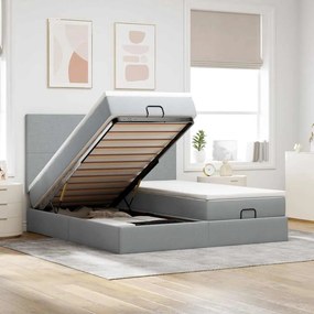 Estrutura de cama otomana com colchões tecido cinzento claro