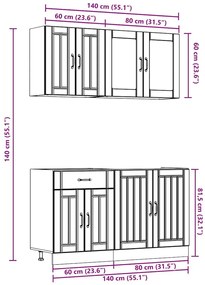 4 peças armário de cozinha conjunto Kalmar concreto cinza