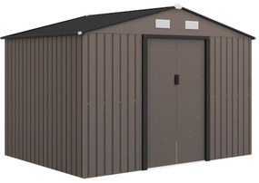 Outsunny Abrigo de Jardim Metálico de Exterior 277x195x192 cm para Armazenamento de Ferramentas com Base de Reforço Castanho Escuro | Aosom Portugal