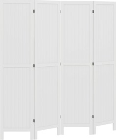 Biombo de madeira para divisão de espaços 160 x 170 cm, divisória interior dobrável, 4 painéis de madeira, branco